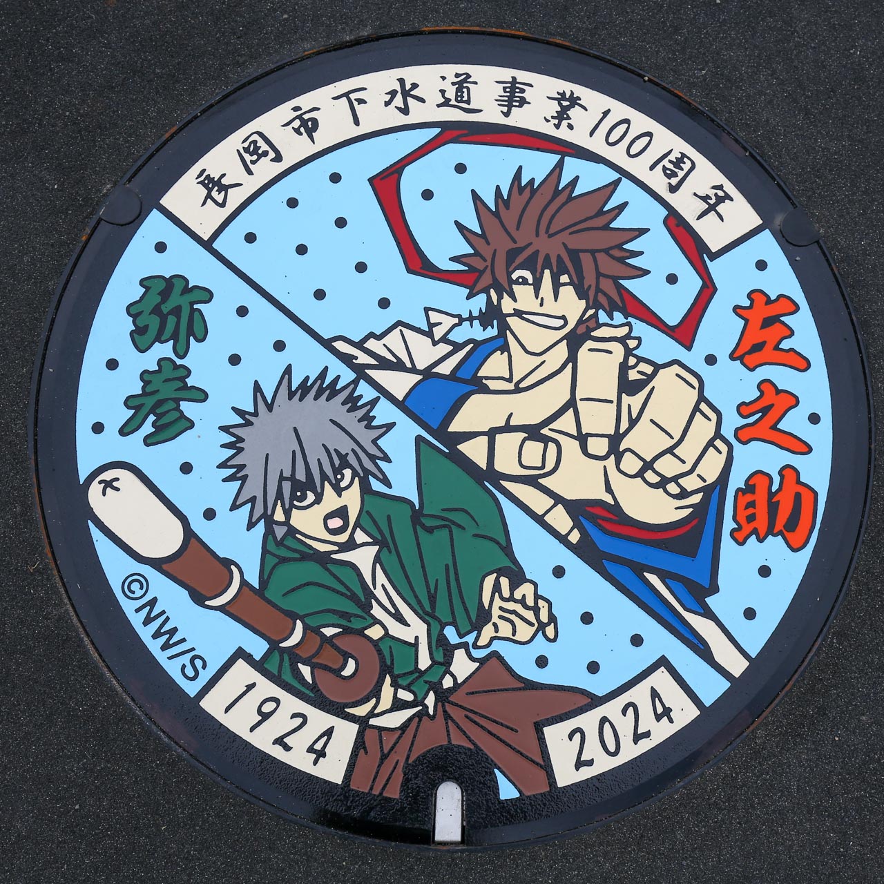 るろうに剣心 明治剣客浪漫譚の明神弥彦・相楽左之助のデザインマンホール