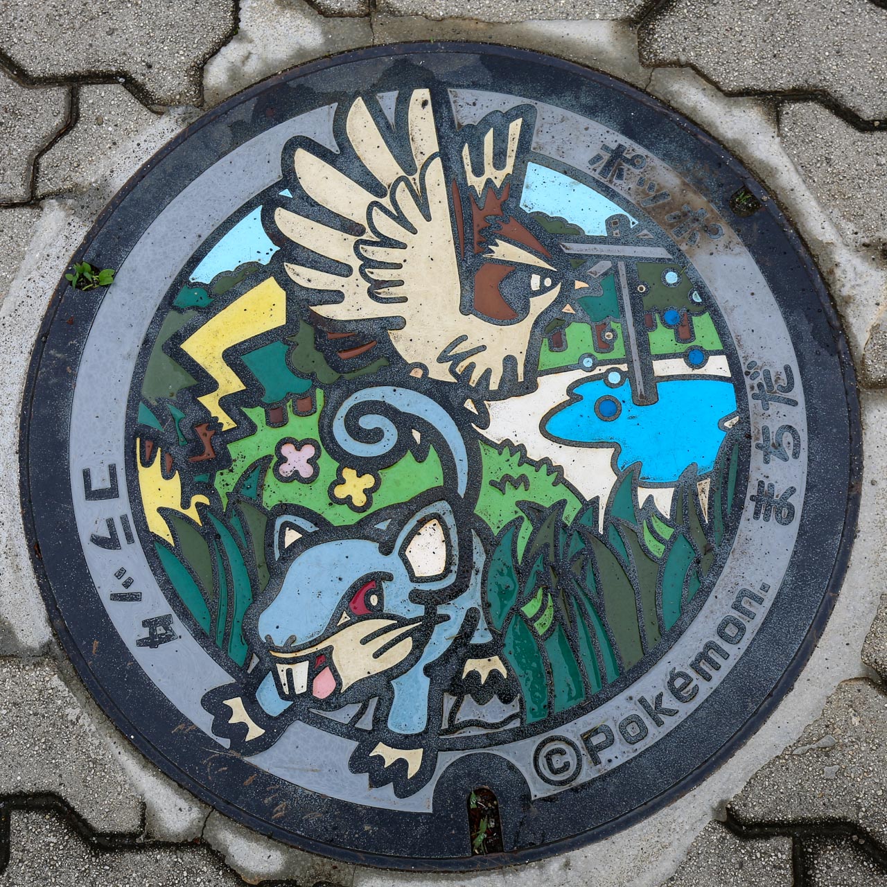 ポッポ・コラッタがデザインされたポケモンマンホール蓋